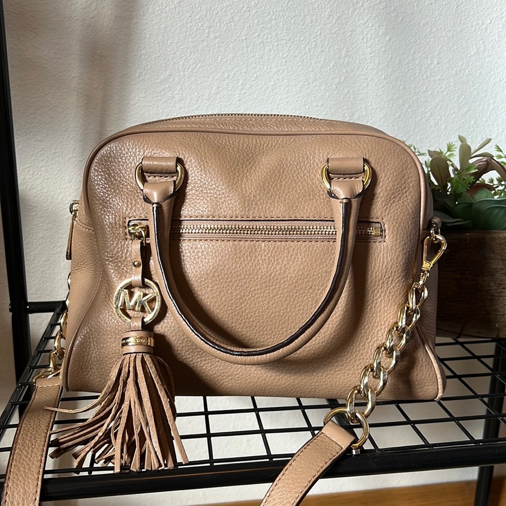 Michael Kors Tan pebbled leather Crossbody Purse.